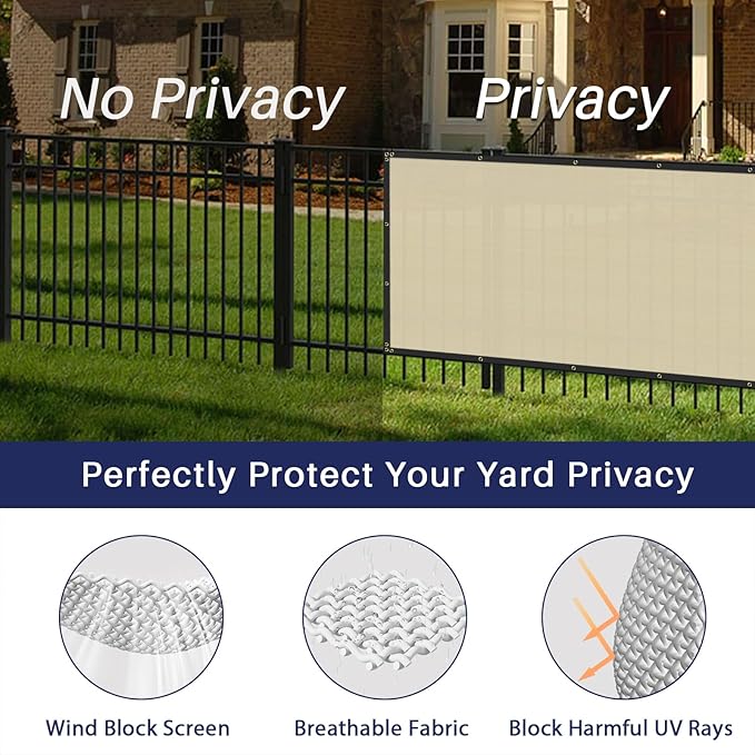 Windscreen4less Privacy Fence Screen Heavy Duty Windscreen Fencing Mesh Fabric Shade Net Cover with Brass Grommtes for Outdoor Wall Garden Yard Pool Deck, 8'x90' Beige