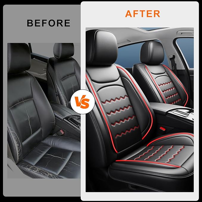 CX-30 Car Seat Covers Fit for Mazda CX-30 2020-2026, Full Coverage Premium Leather Waterproof Breathable Seat Covers, Automotive Seat Protectors, Airbag Compatible(2 Front Seats, Black & Red)