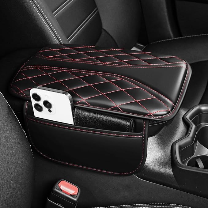 Center Console Cover Fit for bZ4X Scratch & Wear Resistant Waterproof Middle Console Cover with 2 Storage Bags(Black&Redline)