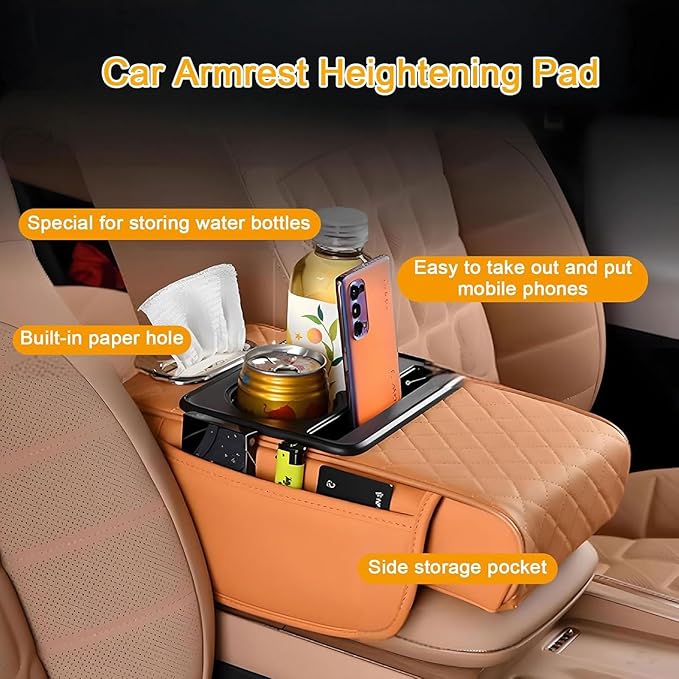 Car Armrest Cushion for Mercedes Benz E-Class W211 2001-2005 2006 2007 2008 2009, Car Center Console Cover Armrest Pad with Cup Holder and Tissue Box, Car Accessories,Orange