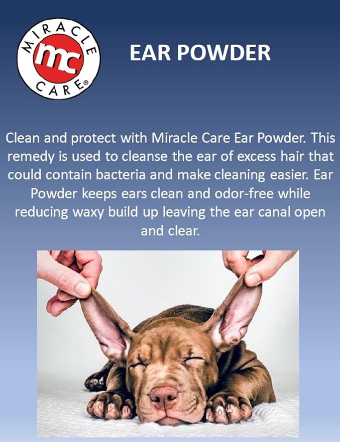 Miracle Care Ear Powder for Dogs and Cats, 12 Grams, Aids Hair Removal from Ear Canal, Keeps Ears Dry, Reduces Odor and Waxy Build Up