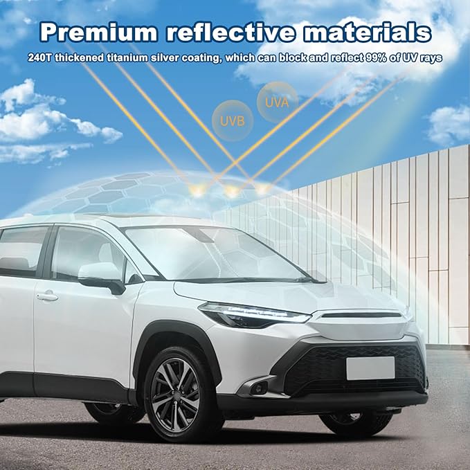 Kairiyard 2Pcs Car Windshield Sun Shade, 240T Thickened Foldable Sun Shade for Car Windshield Blocks Sun, Heat, Keep Vehicle Interior Cool (57.09x 31.5inch)