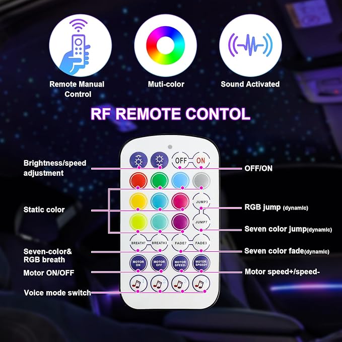Small Size Car Twinkle Fiber Optic Starlight Headliner Kit, Sound-Activated APP& Remote Control Starlight Engine for Car Home, 300pcs 9.8ft