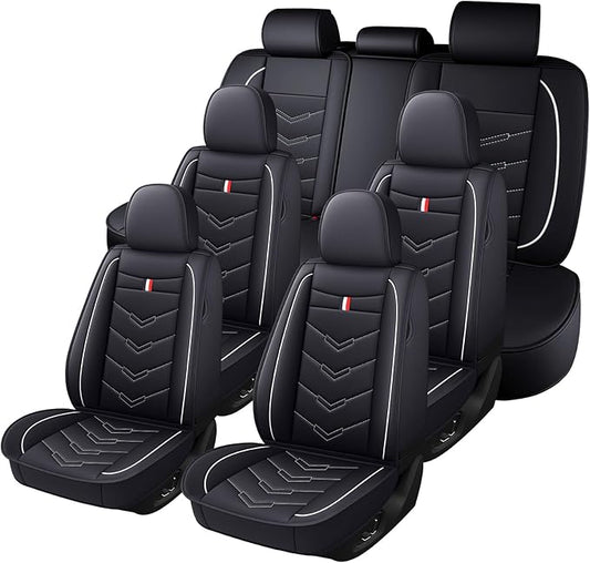 Car Seat Cover 7 Seats for Hyundai Palisade 2020-2025, Durable Wear Resistant Waterproof Sport Seat Cover, Breathable No Odor Premium Leather Vehicle Seat Covers.(Standard,Black White)