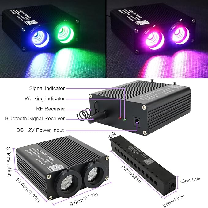 AZIMOM Dual Color 32W Sound Activated Fiber Optic Starlight Kits Mixed860pcs*13.1ft Fiber Strands,RGB Meteor Shooting Star, Remote APP Control Home Car Star Ceiling Headliner Décor