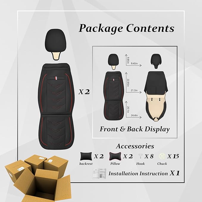 Car Seat Cover for Ford Explorer 2000-2025, Waterproof Durable Compatible Airbag, Premium Leather Seat Protector(2 Seats Luxury,Black Red)