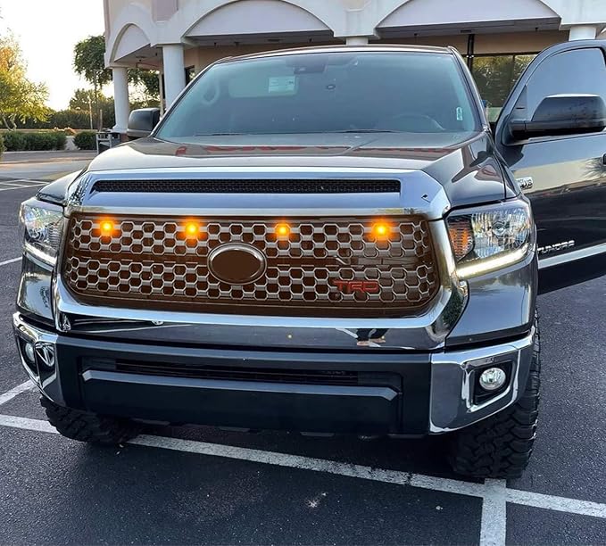 iJDMTOY 4pc Black-Out Smoked Lens Amber Yellow Full LED Front Grille Clearance Light Kit Compatible with Toyota 2018-2021 Tundra w/Honeycomb, Non-TRD, Non-Horizontal Beam Grille