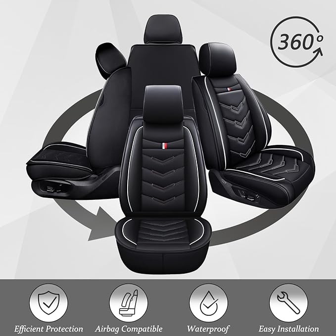 Car Seat Covers 7 Seats for Ford Explorer 2000-2025, Waterproof Durable Compatible Airbag, Premium Leather Seat Protector(7 Seats Standard,Black White)