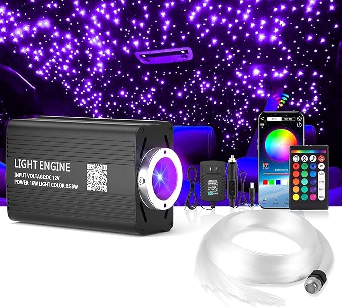 Starlight Headliner Kit 300pcs – Smart Control | 16W RGBW Fiber Engine, Twinkle, App Control, Music Sync, Easy Install for Car & Home