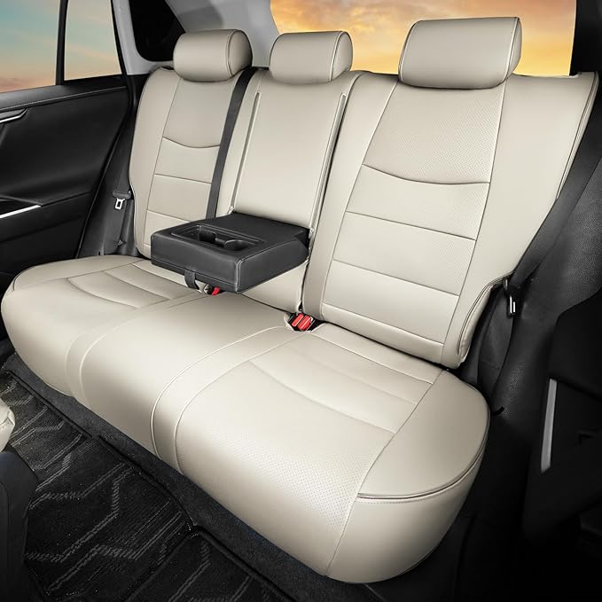 HKZ Fit RAV4 Car Seat Covers Set for Toyota RAV4 2021-2024 Prime SE,XSE & 2019 2020 2021 2022 2023 2024 2025 Hybrid/PHEV SE,XSE - 5 Seats Full Set Leather(Beige)
