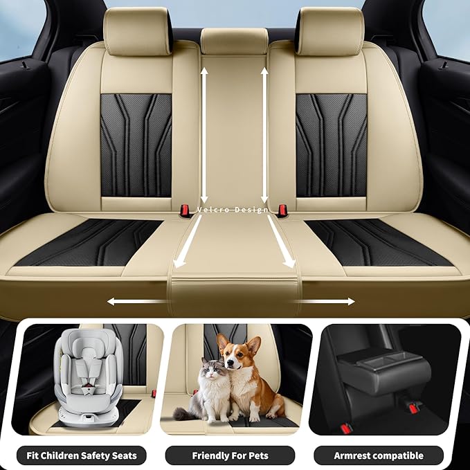 Fit Prius Car Seat Covers for Toyota Prius 2001-2025 2026 -Premium Leather, Waterproof Stain-Resistant, Breathable，All-Weather Seat Cushion Protecto & Airbag Compatible, 2 Front Seat Beige