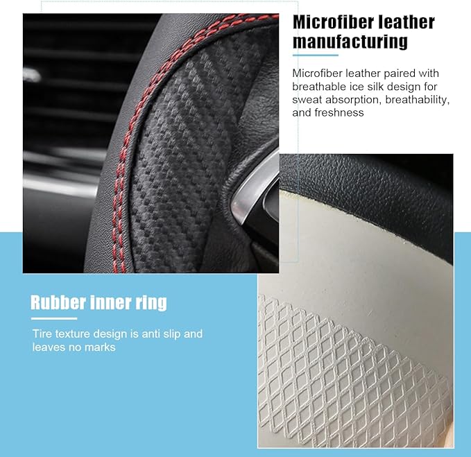Mandark Car Steering Wheel Cover, 15 Inchs Microfiber Leather Non-Slip Vehicle Steering Wheel Protector, Breathable Auto Interior Protection Accessories, Universal for SUV Sedan Truck (Black/Red-A)