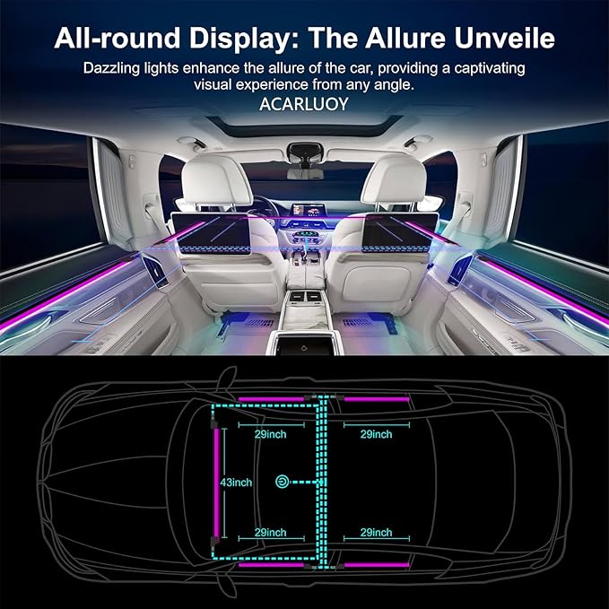 Acrylic Car Interior LED Lighting Kit, Interior Car Led Strip Lights， 22in-1 LED Fiber Optic Multi-Mode Standard Format Ambient Light, Suitable for Neon Lights of All Car Models.