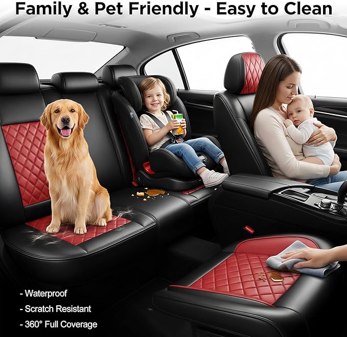 Fit for Venue Seat Covers Compatible with Hyundai Venue 2020-2026 - Waterproof Breathable Leather Automotive Seat Cushions Protector,Airbag Compatible,Full Set 5 Seats(Red)