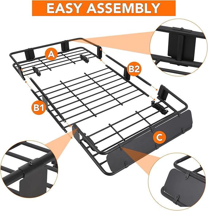 64"x39" Universal Roof Rack Basket with Cargo Bag, Adjustable Steel Roof Cargo Basket up to 200 lbs Capacity, Car Top Carrier for SUV, Truck, and Vehicle Rooftop Storage