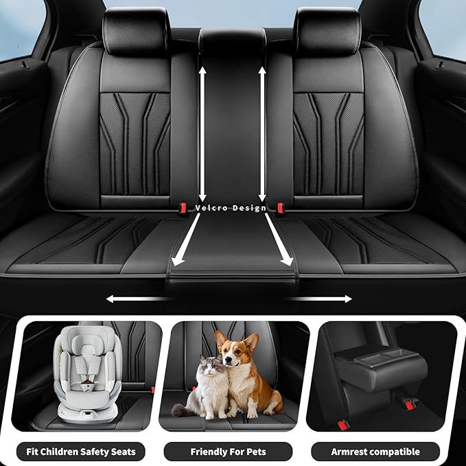 Fit Sentra Car Seat Covers Compatible with Nissan Sentra 2001-2025 2026 - Premium Leather， Waterproof Breathable， All-Weather Seat Cushion Protecto&Airbag Compatible (2 Front Seat All Black)