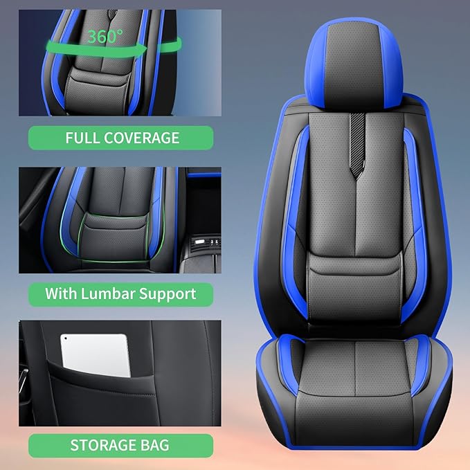 Fit Yaris Car Seat Covers for Toyota Yaris 2008-2018 2019 2020-Upgraded Premium Waterproof & Breathable Leather,Airbag Compatible,All-Weather Seat Cushion Protector,2 Front/Black-Blue