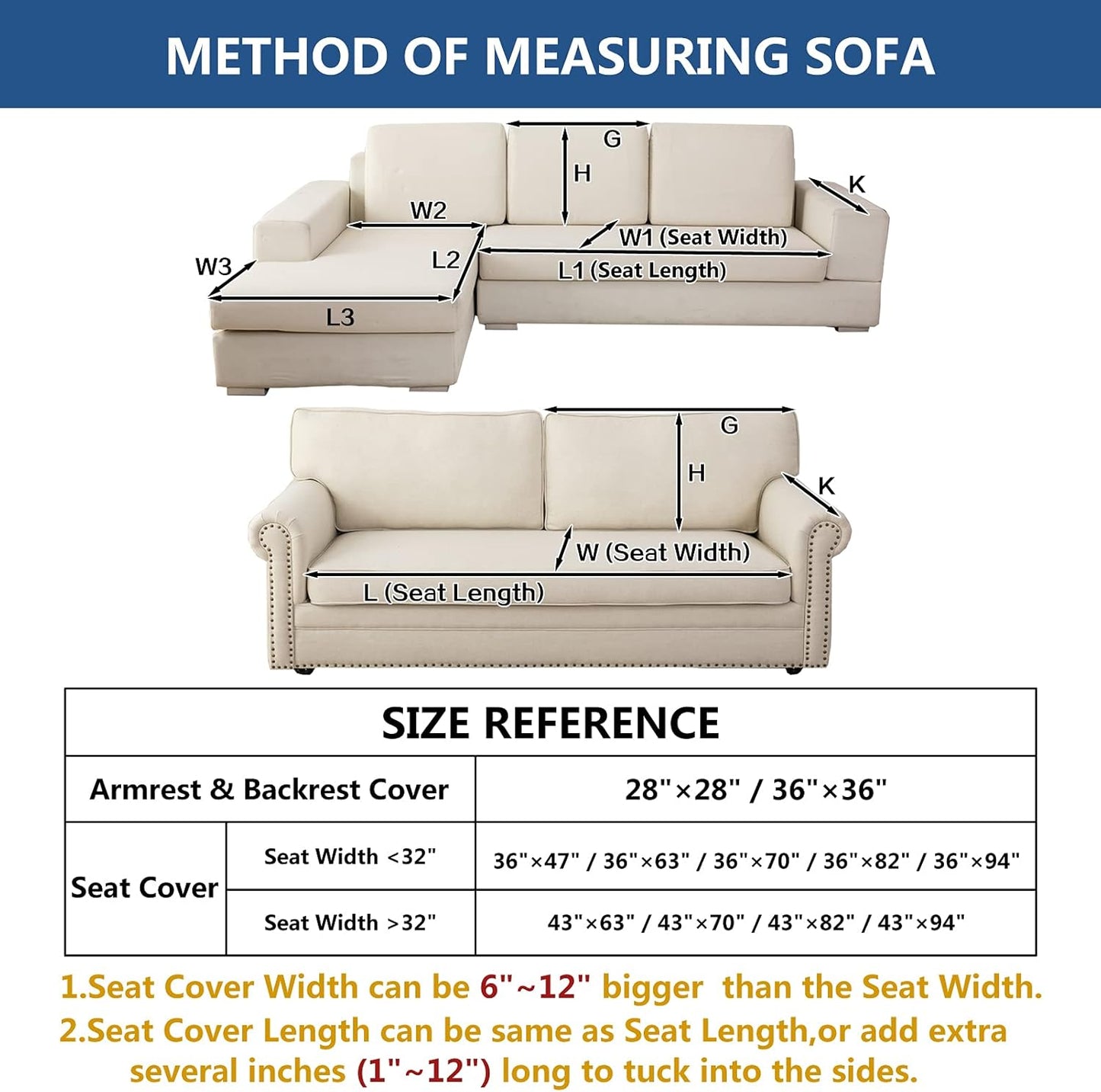 Eismodra Couch Cover,Sectional Couch Covers,Sofa Covers for 3 Cushion Couch,Anti-Slip Sofa Slipcovers for Dogs Cats Kids Loveseat Recliner L Shaped Armrest Backrest,White 43''x70''(Only 1 Piece)