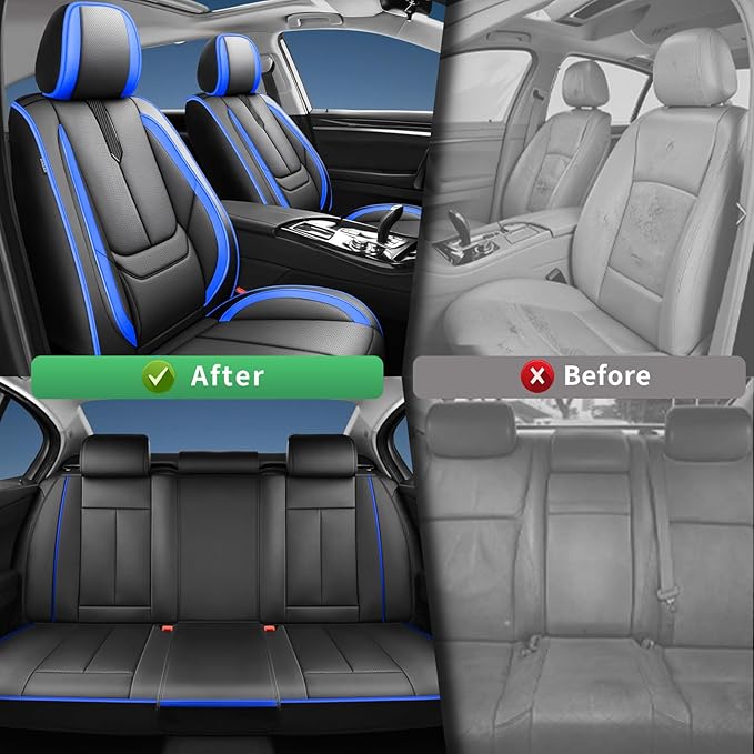 Fit Corolla Car Seat Covers for Toyota Corolla 2000-2024 2025 2026 -Upgraded Premium Waterproof & Breathable Leather,Airbag Compatible,All-Weather Seat Cushion Protector,Full Set,Black-Blue