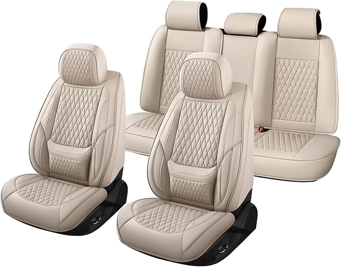 Car Seat Covers Full Set Custom Fit for Mercury Mountaineer 1997-2010 - Premium Faux Leather with Lumbar Support | Breathable, Waterproof, Anti-Slip, Durable (Beige,Full Set)