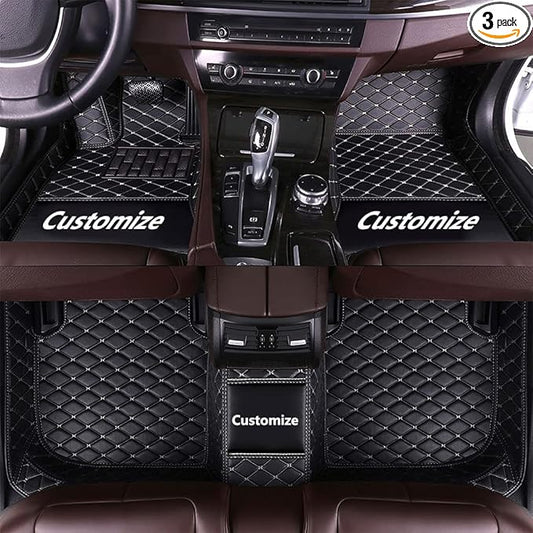 Custom Fit Car Floor Mats - Full Coverage Automotive Leather Floor Liners for Most Vehicles by MingyunSM (Black White)
