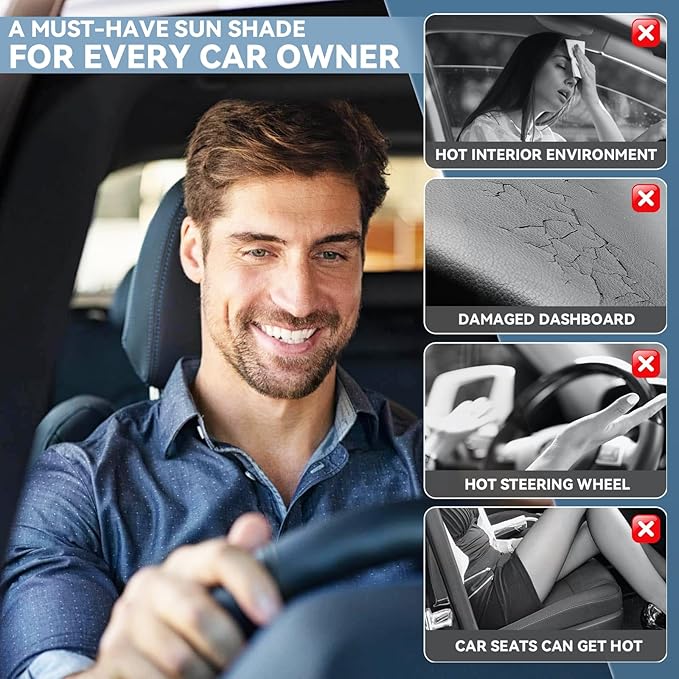 Sun Shade for Nissan Pathfinder 2013-2020 Sunshade Windshield Cover, 4-Layers Sun Shield 250T Silver Sun Visor Foldable Front Window Shade for Pathfinder Blocks UV Rays Car Accessories