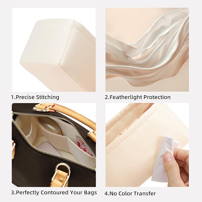 DGAZ Silk Purse Organizer Insert Fits LV Speedy 16/20/25/30/35/45 bags，Silky Smooth Bag Organizer，Luxury Handbag & Tote Shaper（Craie，SP30）