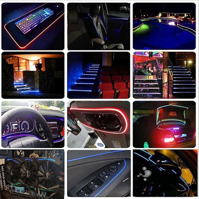 3m/9.8ft 5m/16ft Car Home LED Strip Ambient Light 2mm Plastic Optic Fiber Cable Skirt Tube Kit with 12V LED Light Source Illuminator (Ice Blue,5m/16ft)