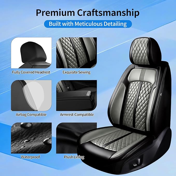 Fit Tahoe Car Seat Covers for Select Chevrolet/Chevy Tahoe 2000-2025 2026 - Full Coverage Leather, Waterproof & All Weather Seat Cushion Protector, Black+Gray