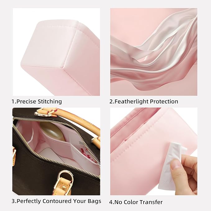 DGAZ Silk Purse Organizer Insert Fits LV Speedy 16/20/25/30/35/45 bags，Silky Smooth Bag Organizer，Luxury Handbag & Tote Shaper（Pink，SP45）