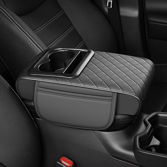 Center Console Cover Fit for 4Runner Faux Leather Car Armrest Cushion with Storage Bags, Cup Holder ＆ Phone Storage Multifunctional Middle Console Cover(Grey)