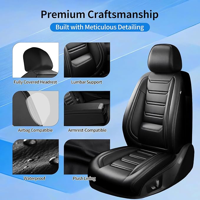 Fit Equinox Car Seat Covers (Front Pair) for Select Chevrolet/Chevy Equinox 2007-2026 - Premium Full Coverage Leather, Airbag Compatible, Waterproof & All Weather Seat Cushion Protector, Black