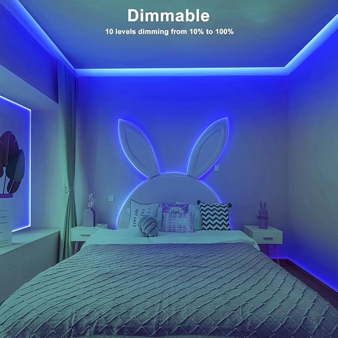 Tatazone 32.8ft Blue COB Led Strip Lights with RF Remote, Dimmable Bright Adhesive Indoor Led COB Light Strip for Cabinet, Paintings, Room, Bed