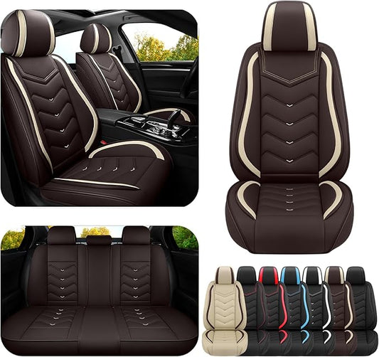 Car Seat Covers for VW Eos 2007-2016, Premium Nappa Leather Car Seat Cover, Stylish Sport Seat Covers， Automobile Seat Cover Sets.(Standard 5 Seats/Coffee Color)