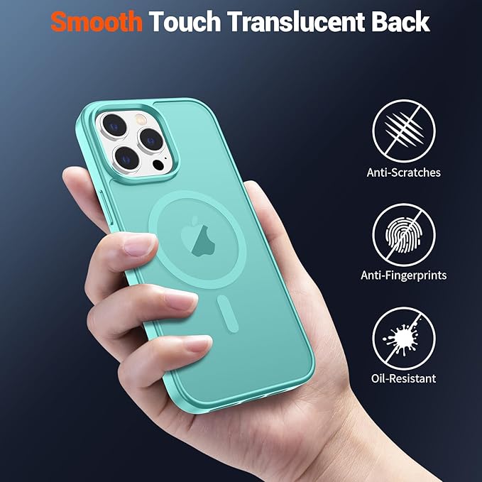 SUPFINE Magnetic for iPhone 13 Pro Max Case (Compatible with MagSafe) (Military Grade Drop Protection) Slim Translucent Matte Shockproof with Anti-Fingerprint Phone Case,Blue Green