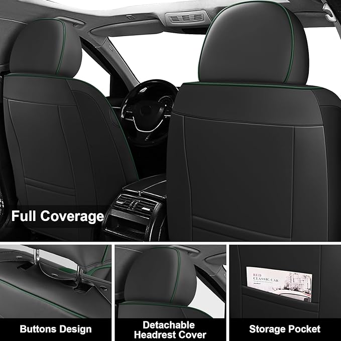 Fit for 98% of Mercedes Benz Car Seat Covers with Headrests, Premium Nappa Leather Seat Cover, Fully Wrapped Protect Modern Style Seat Cover (2-Seat Luxury, Black & Green)