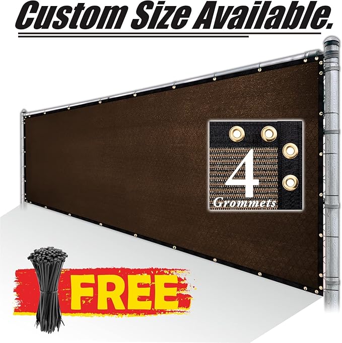 Royal Shade Custom Size 6' x 99' Brown Fence Privacy Screen Windscreen Cover Netting Mesh Fabric Cloth - Cable Zip Ties Included (We Make Custom Size)
