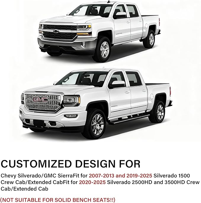 Coverado Chevy Silverado Seat Covers Full Set, Faux Leather Car Seat Covers Fit for 2014-2018 1500, 2015-2019 2500HD 3500HD Chevy Silverado GMC Sierra Crew Double Extended Cab (Red)