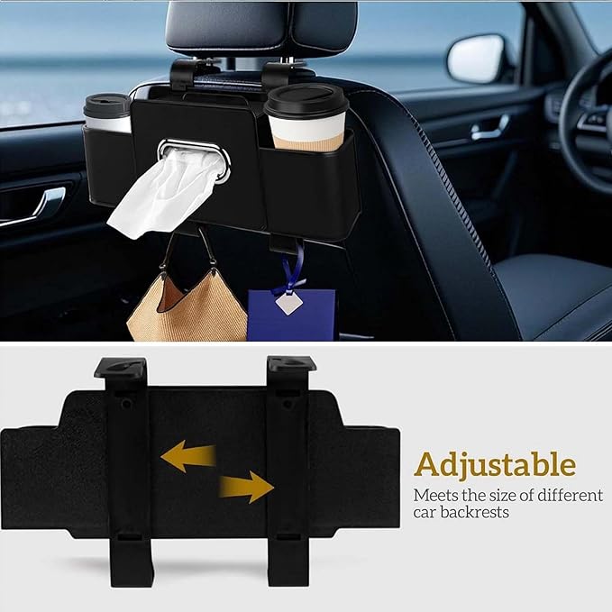 3-in-1 Car Backseat Organizer, 2026 Upgraded Multifunctional Car Seat Back Storage Box, Backseat Car Organizer with 2 Cup Holders, Tissue Box & Hooks, Universal Car Essentials (Black)