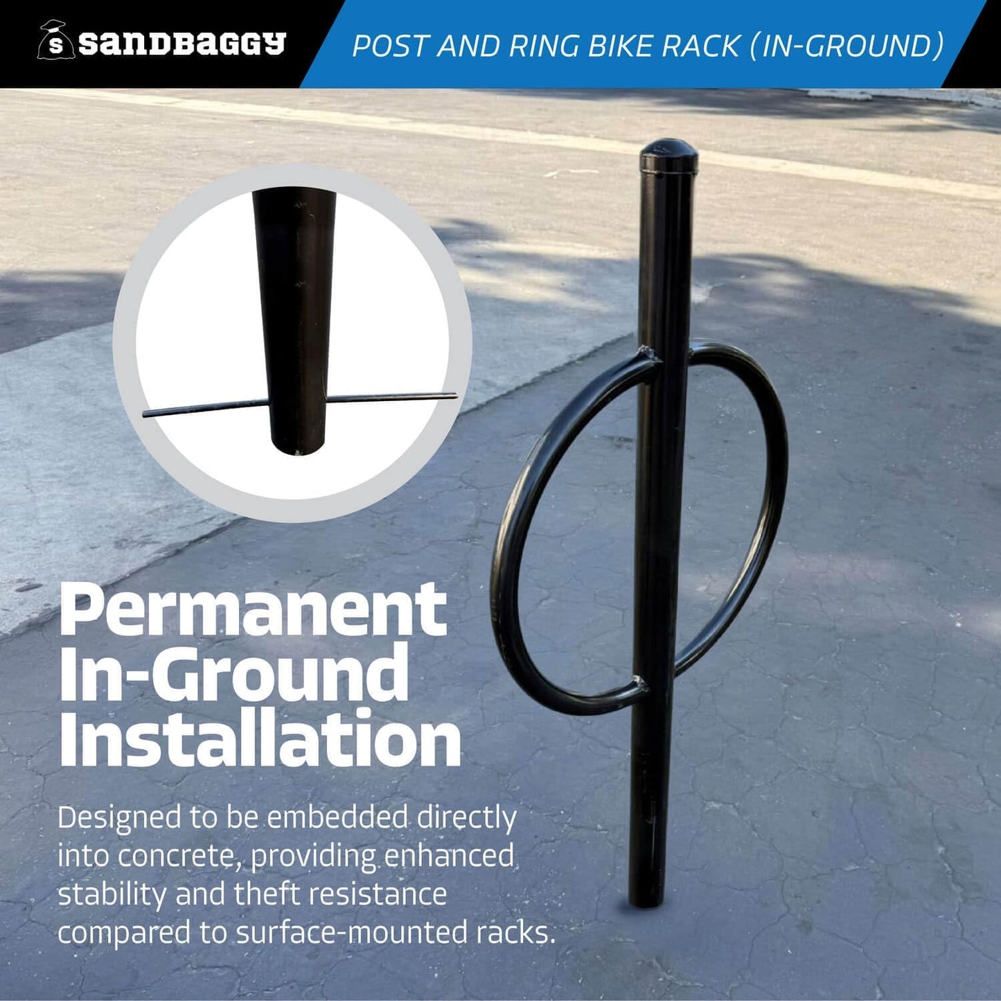 Sandbaggy Post and Ring Rack - In Ground - Commercial Outdoor Bike Parking & Storage Racks (Red, 10)