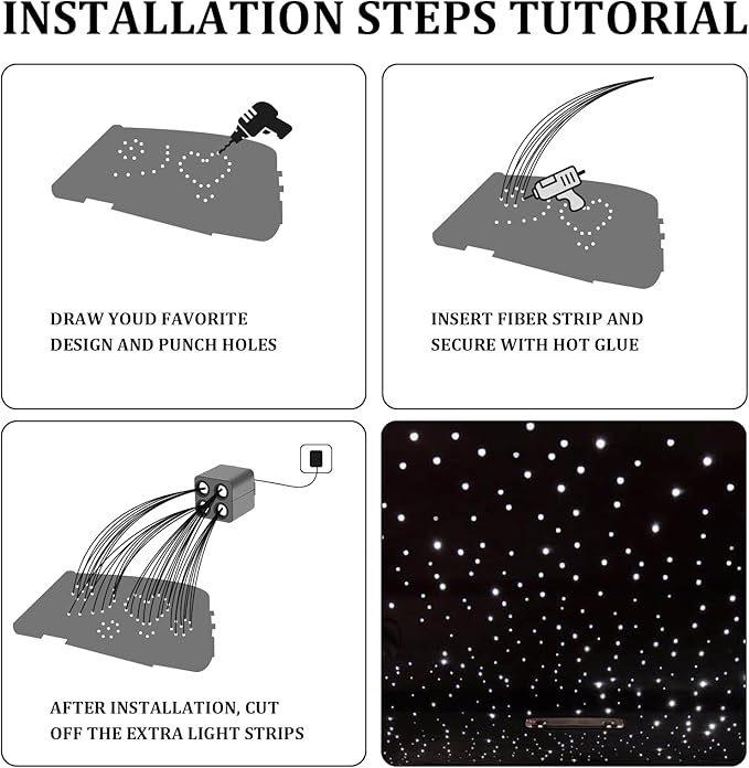 36W 4-Color RGBW Car Starlight Headliner Kit, 1100pcs0.03in13.1ft, Twinkle & Sound Activate 4-Port Fiber Optic Light Engine with Bluetooth APP&Remote Control, Star Lights for Car and Home