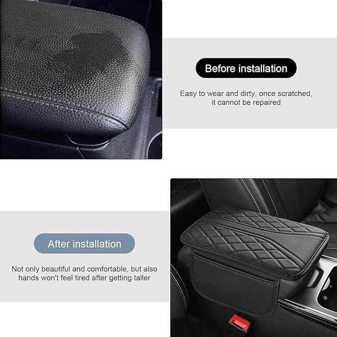 Car Center Console Cover for Lexus RX 350 2021-2023, Leather Memory Foam Auto Armrest Cover Cushion Pad with 2 Storage Bags Non-Slip Universal Interior Accessories,Black