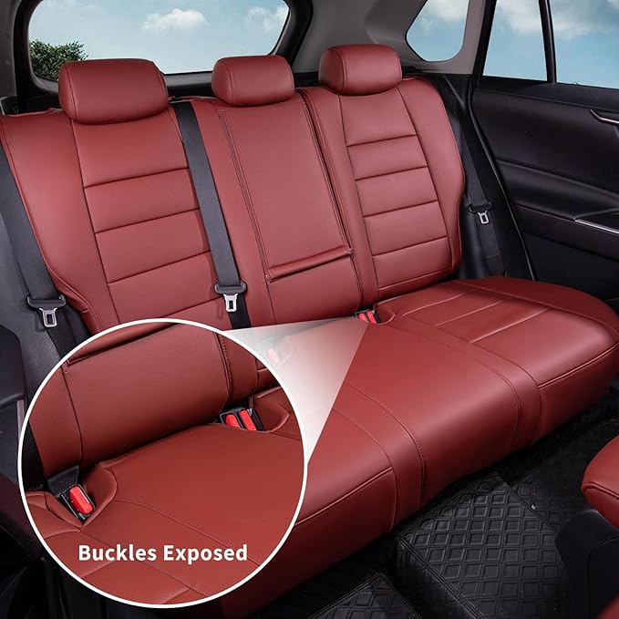 coverdream Rav4 Seat Covers Custom Fit for 2019-2025 Toyota RAV4 LE,XLE,XLE Premium,Limited SUV,Fully Covered,Luxury Waterproof Leather Car Seat Protector(Full Set,Wine Red)