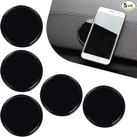 Dashboard Anti-skid Mat, Silicone Gel Mini Round Multifunctional Storage Mat for Mobile Phone Keys Glasses, Self-adhesive and Cleanable Dash Pad, for Most Cars Home (Black)