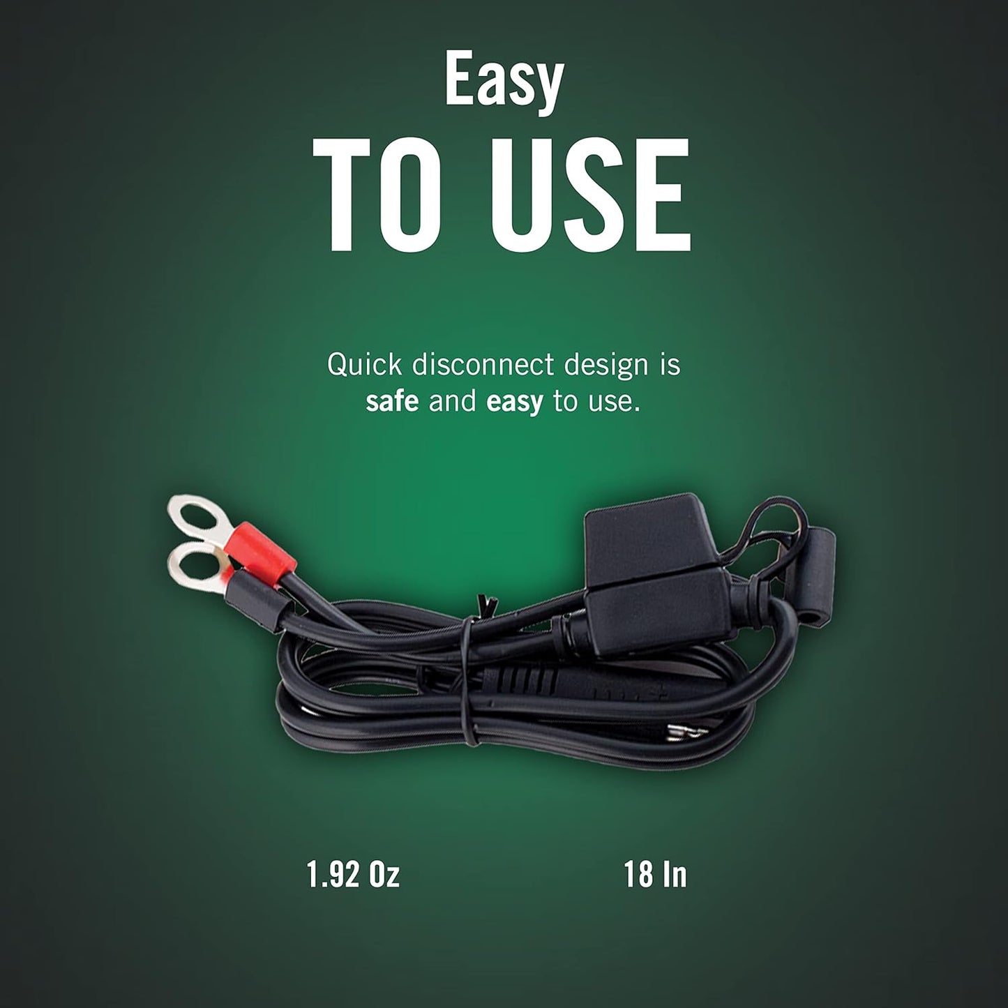 Battery Tender Ring Terminal Harness Accessory Cable - 18 inch Cord Adapter with SAE Quick Disconnect - Easy Quick Convenient for Motorcycles, Cars, ATVs and More - 081-0069-6
