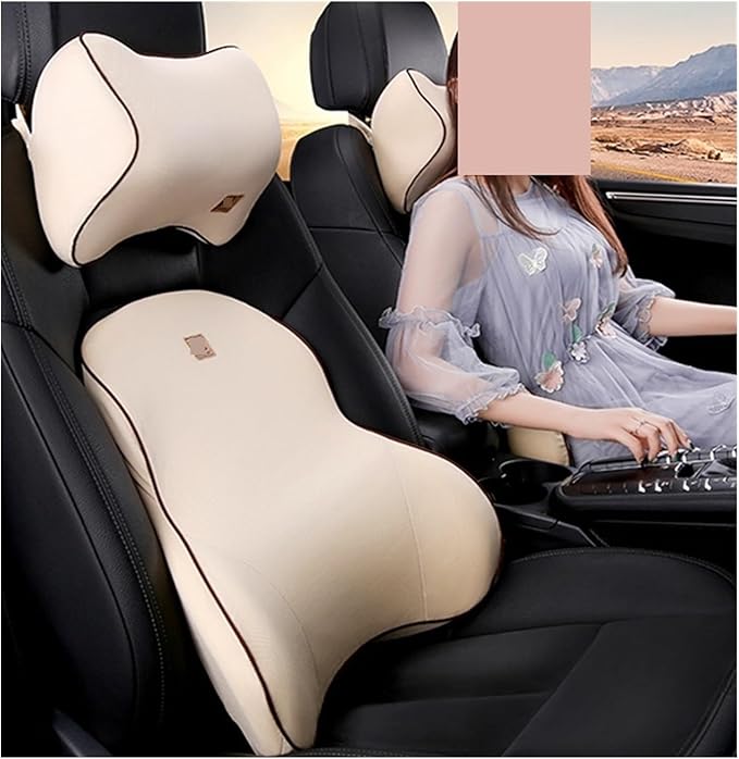 Car Driver Pillow Lumbar Support Back Cushion Fit for Seat Neck Pillow Washable Pillow Cushion(1 Set Black)