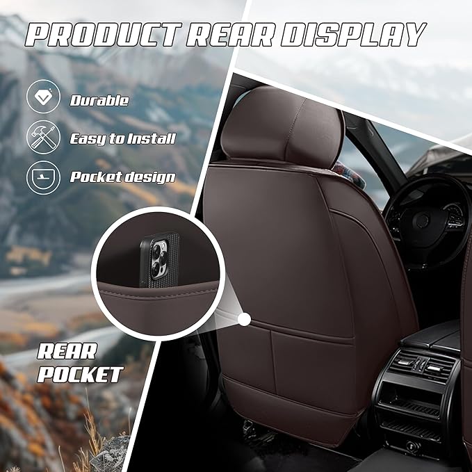 Car Seat Covers Fit for Toyota rav4 2000-2026, Stylish Sport Seat Covers, Waterproof Wear-Resistant Premium Nappa Leather Car Seat Cover.(Full Set/Coffee Color)