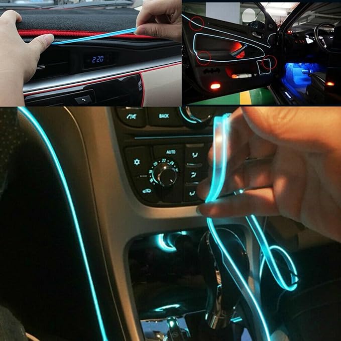 Riloer El Wire Lights for Car, Interior Neon Lights Strip Car LED Strip Light Interior for Car Garden Party Decoration, Car Ambient Lighting Kits, 2m/6.5ft Blue LED