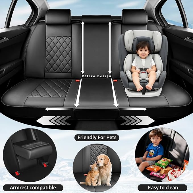 Fit HRV Car Seat Covers Compatible with Honda HRV 2016-2025 2026, Premium Leather Breathable, Wear Resistant, Airbag Compatible, All-Weather Protection & Full Coverage, 2 Front Seat Black