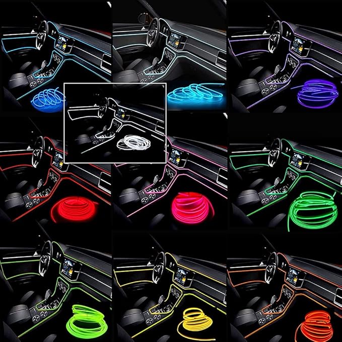 MaxLax El Wire Red Interior Car LED Strip Lights, 10m neon Wire 12V with Fuse Protection for Automotive Car Interior Decoration with 6mm Sewing Edge